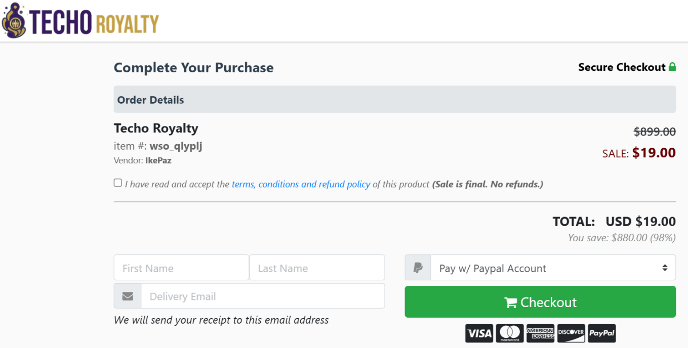 Techo Royalty-checkout-page